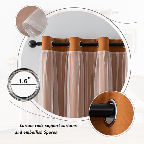 Image of Anytime Double Layer Blackout Curtains 2 Panels,52Wx108L,Orange | Sheer And Fabric Window Drapes Grommet Top Solid Color Bedroom Living Room Home Decor