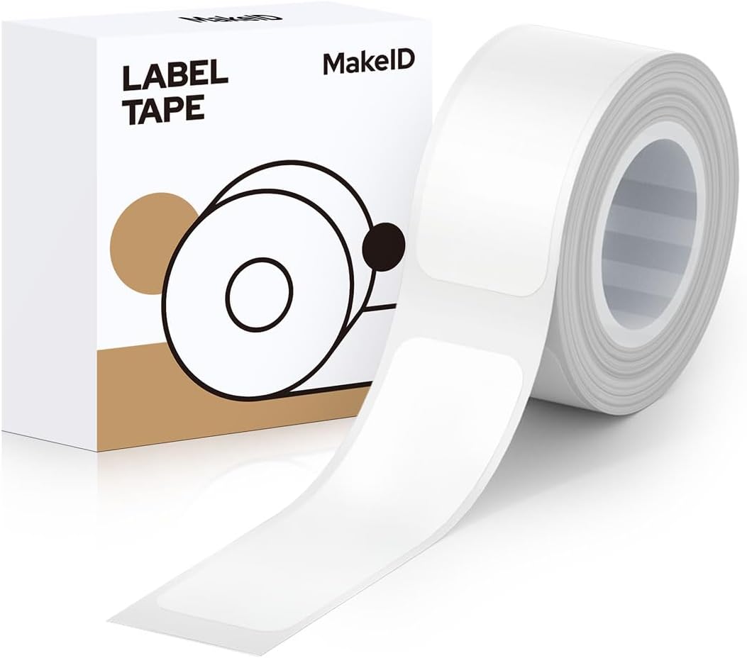 MakeID 0.47" x 0.59" Label Tape Compatible with MakeID Label Makers L1& Q1 Refills Waterproof Laminated Custom Stickers Office Labels Replacement (12mm x 35mm)