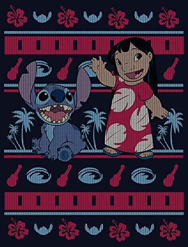 Disney Stitch Lilo Hawaiian Pattern Girl's Solid Crew Tee2