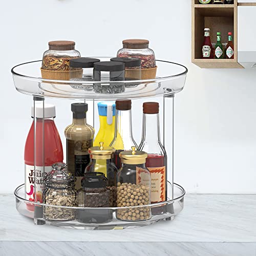 Hydrowe Lazy Susan Organizer 2 Tier, Round Plastic Turntable Organizer Organization Storage Container Bins,Spinning Organizer For Spices,Vanity Countertop Makeup Organizing(2 Tier 9.25 Inch) #TOP3