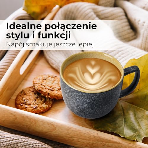 MIAMIO Las Palmitas Zestaw 6 filiżanek do kawy o pojemności 470 ml, duże, nowoczesne kubki z kamionki