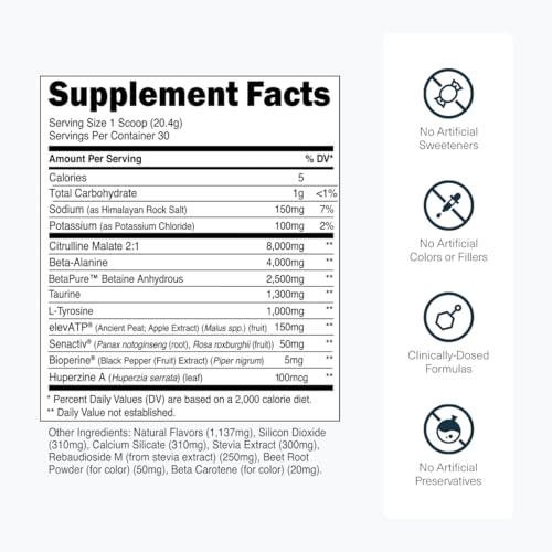 Transparent Labs Stim-Free Pre-Workout - Caffeine & Stim Free Pre Workout Powder for Men and Women with Beta Alanine Powder, Citrulline Malate, & elevATP - 30 Servings, Tropical Punch
