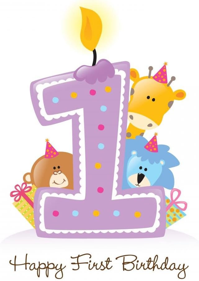 Wallmonkeys Baby's Decal Happy First Birthday Candle and Animals Wall Decal Peel and Stick Graphic WM105006 (18 in H x 18 in W)
