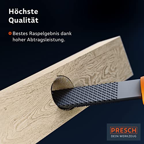 Presch Holzraspel Halbrund 200mm - Hochwertige Raspel mit doppelseitigem Hieb H2 zum Ausformen von Löchern und Kurven in Hartholz oder Weichholz, Profi Holzfeile