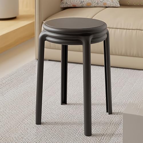 YCBTPS Taburete Apilable Redondo, 45cm Taburete Altura De Mostrador, Sin Respaldo, Banqueta Portátil De Cocina, Taburete Modernos para Interiores Exteriores(Black)