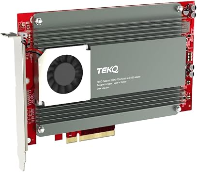 Databank M4 Support 4 Port M.2 SSD Expension Card PCIe 3.0 x 16 PCIe Adapter Card, RAID Controller Card Broadcom PEX-8724, Support Non-Bifurcation Motherboard, with Active Cooling Fan