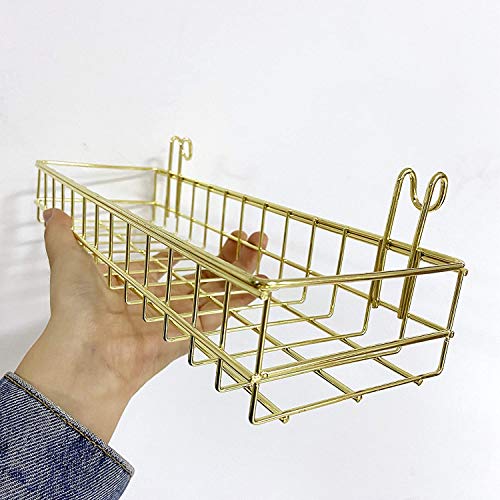BULYZER Grid Wall Shelves Basket with Hooks,Bookshelf,Display Shelf for Wall Grid Panel,Wall Mount Organizer and Storage Shelf Rack for Office (Gold) by BULYZER - Image 3