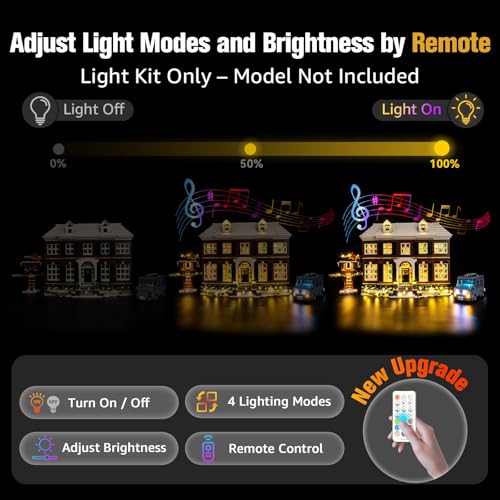 BrickSoul LED RC Light Kit Compatible with Lego Home Alone House 21330 Building Set, Upgrade RC Adjustable Lighting Mode with Music Accessories for Lego Fans, Not Included 21330 Model