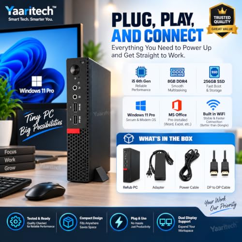 Image of Tiny Desktop PC | Core i5-6Th Gᥱn, 8GB DDR4 RAM, 256GB SSD |Build in WiFi HD Graphics | DP, Windows 11 Pro, MS Office (1 Year Brand Warranty)