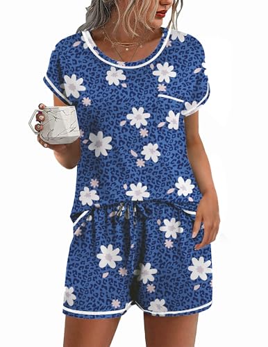 Ekouaer Womens Pajama Sets 2 Piece Pjs Short Sleeve Top and Shorts