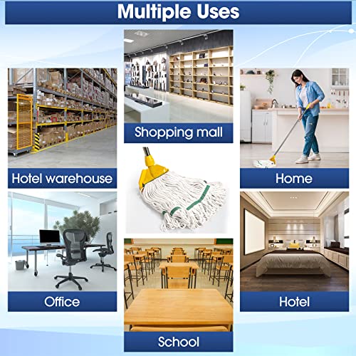 6 Pack Heavy Loop End Cotton String Mop Head Heavy Duty Mop Head Commercial Refills Mop Head Replacement For Home Industrial Commercial Cleaning (White, Green) #TOP6