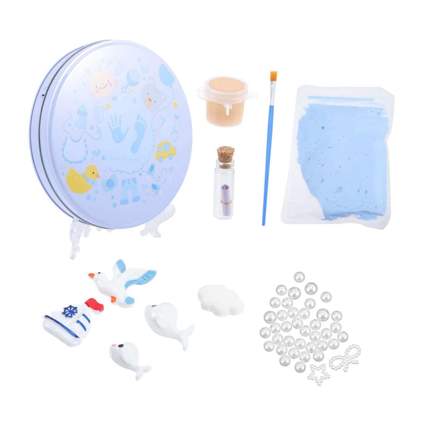 FRCOLOR Kit de Moulage D'empreintes de Bébé Léger et Portable, Argile Bleu Clair, pour -né, Création Souvenirs Main et Pied, Coffret Présent Naissance Pratique