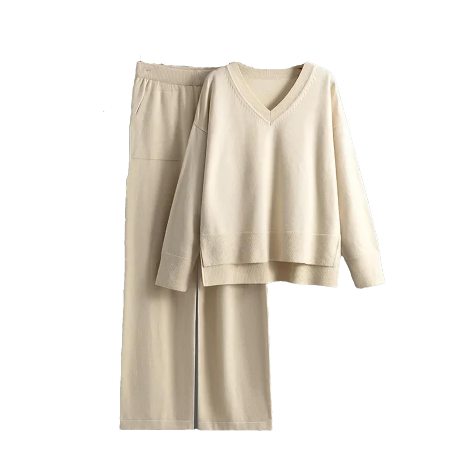 Inverno Allentato Maglia 2 Pezzi Set Donna Scollo A V Maglione Pullover Split Top Casual Pantaloni A Vita Alta Outfit