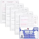 Conjunto completo de formularios de impuestos sobre la renta Laser 1099-DIV 2023 y 1096 - Kit para 25 proveedores ~ 4 partes ~ Todos los formularios de ingresos 1099-DIV en paquete económico |
