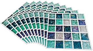 FBBULES 10PCS Wall Tile Stickers Self Adhesive, Peel and Stick Backsplash Wall Tiles Transfers Sticker Stick on Tile Decals Waterproof for Home Kitchen Bathroom Decor 20x20cm/8x8inch(Cyan)