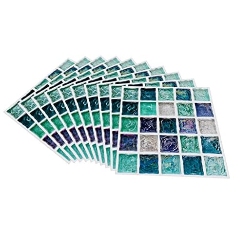 FBBULES 10PCS Self Adhesive Tile Stickers 20x20cm, Peel and Stick Backsplash Wall Tiles Transfers Sticker Stick on Tile Wall Tiles Wall Sticker Waterproof for Kitchen Bathroom Decor(Cyan) Cover