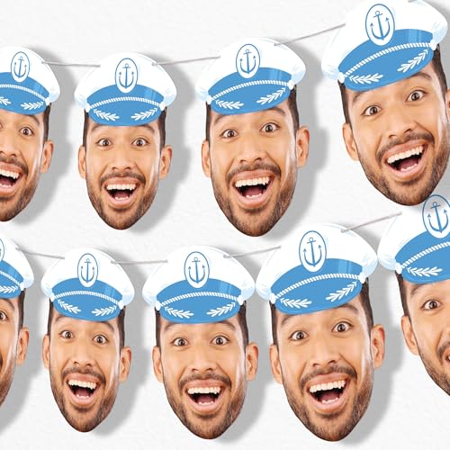 Custom Photo Blue Nautical Captain Hat Bridal Decor - Garland Banner - 10pc