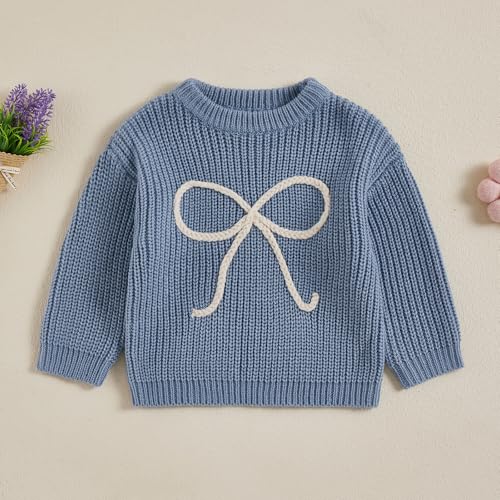 Lamuusaa Toddler Baby Girl Knit Sweater Big Bow Embroidery Sweater Pullover Crewneck Sweatshirt Shirts Fall Winter Knitwear2