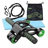 ライシン 腹筋ローラー 四輪 静音 腹筋 ダイエット 筋トレ おしゃれ マット付き 収納袋 伸縮性ロープ 付属