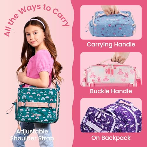 Image of Bentgo Kids Prints Lunch Bag - Double-Insulated, Reusable, for Kids 3+, Adjustable Strap; Holds Lunch Box /Water Bottle /Snacks; Easy-Clean, Water-Resistant, Pockets (NEW Ballet & Bows)