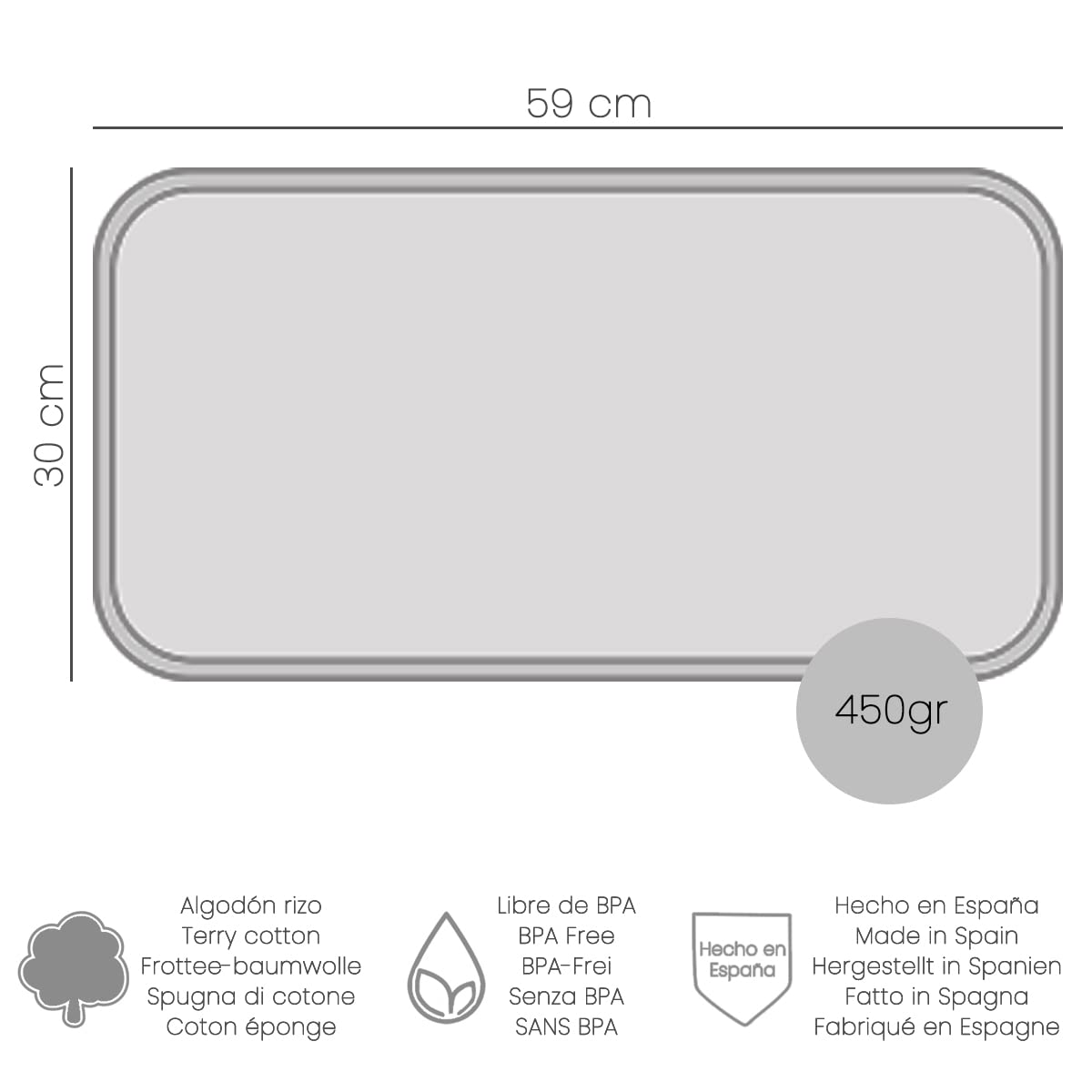 MIMUSELINA | Pack 2 Toalla Cambiador Bebe Impermeable | 59x30 cm | Toalla Impermeable para el Cambiador de tu bebé | Fabricada en Algodón de Rizo 100% | Ideal para Cambiar a tu bebé en cualquier sitio