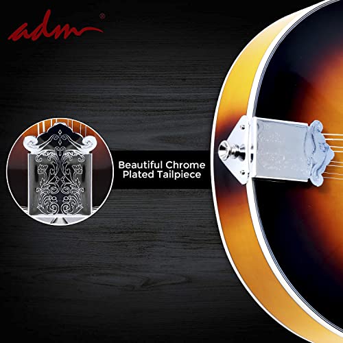 Image of ADM Acoustic Mandolin Instrument Kit Music A Style for Kids Students Adults Wood Mandolins Beginner Set With Bag, Tuner, Pick-up, Strap, Strings, Picks and Hanger, Sunbrust