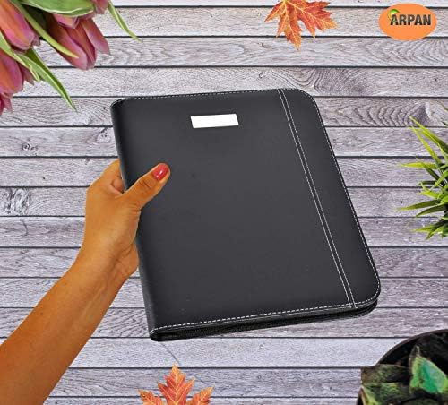 Arpan Black Leather Look A4 Zipped Conference Folder with Calculator & Pad/Executive Portfolio