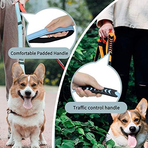 EASTLION Bungee Dog Lead Shock Absorbing Strong Dog Leash with Car Seat Belt,Two Padded Handle No Pull Reflective Traffic Control,Pet Elastic Rope for Small Medium Large Dogs,Orange