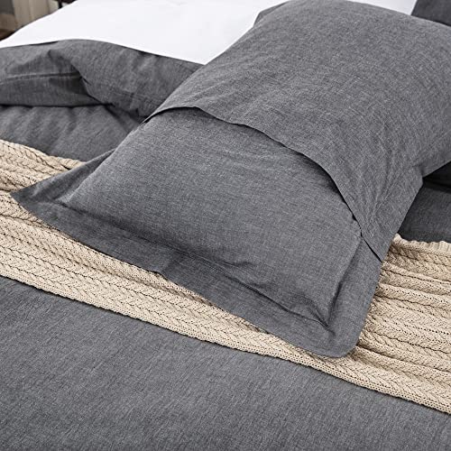 Cotton Chambray Pillow Shams, 2 Pieces Pillowcases Set, 20"X26" Pillow Cover With Decorative Flange, Charcoal Gray/Standard #TOP3