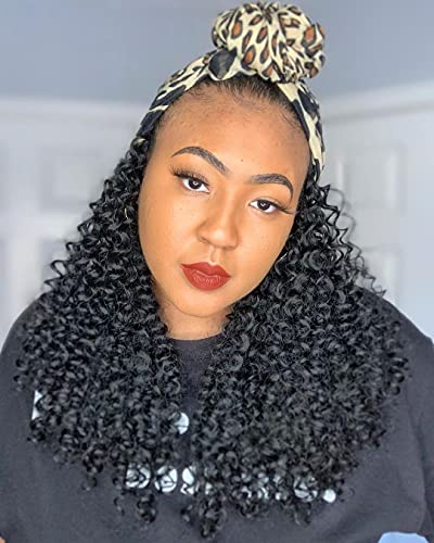 20" Curly Afro Wigs Scarf Wigs with Pre-attached Scarf for Black Women, Kinkys Curly Hair Wig Heat Resistant Synthetic Wigs