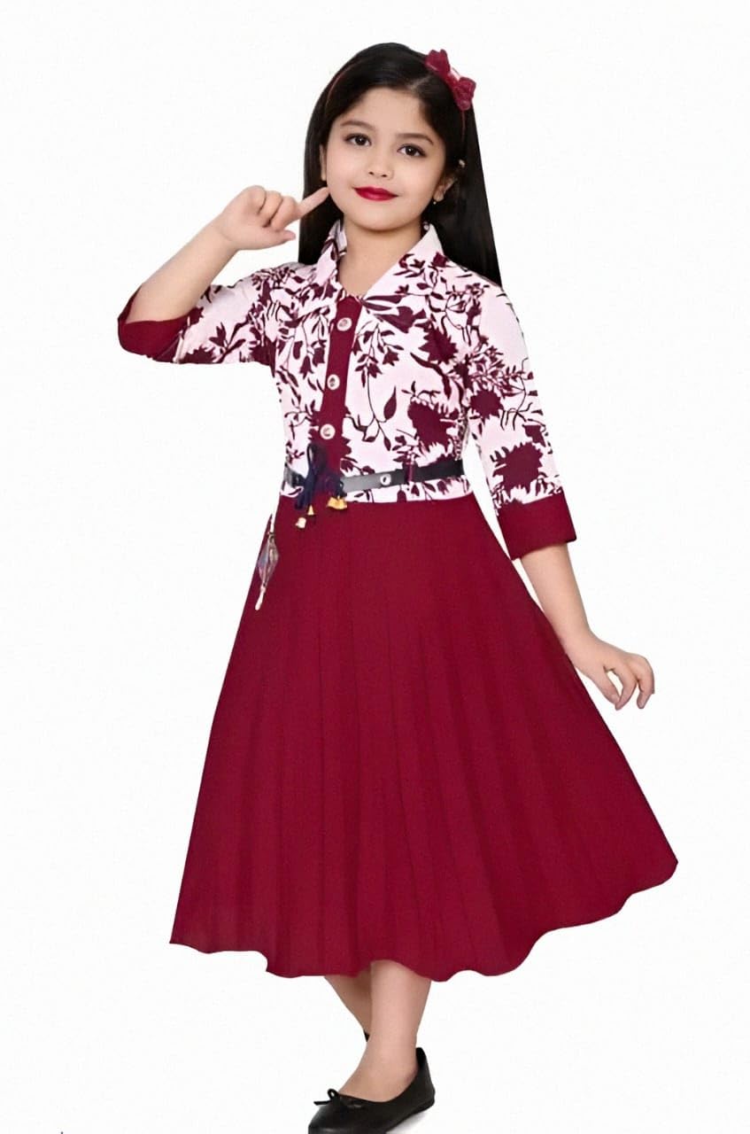 Girls Midi Dress, Stylish Floral Shirt Style Frock with Pleated Skirt, Casual Dress for Kids - Review, Price and Buying Guide