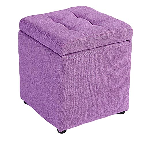 Tabouret de repose-pieds de rangement et pouf cube en lin - 2