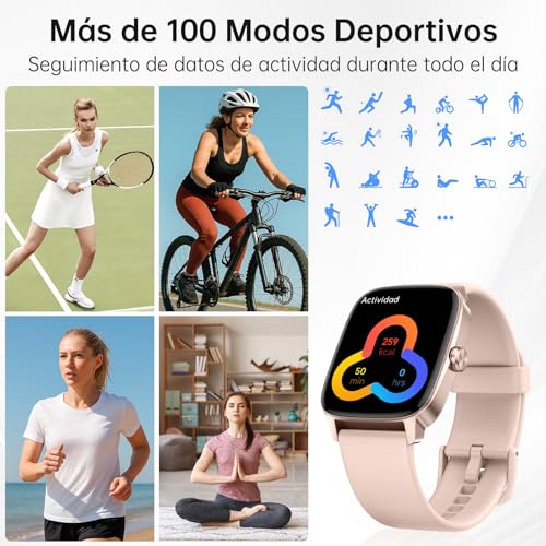 Miniatura 6 de Reloj Inteligente Mujer Hombre con Llamadas Bluetooth y Voz AI, 1.85'' Smartwatch con Whatsapp Notificación, Pulsómetro/SpO2/Sueño/Podómetro, 110+ Modos Deportivos, Impermeable IP68 para iOS/Android