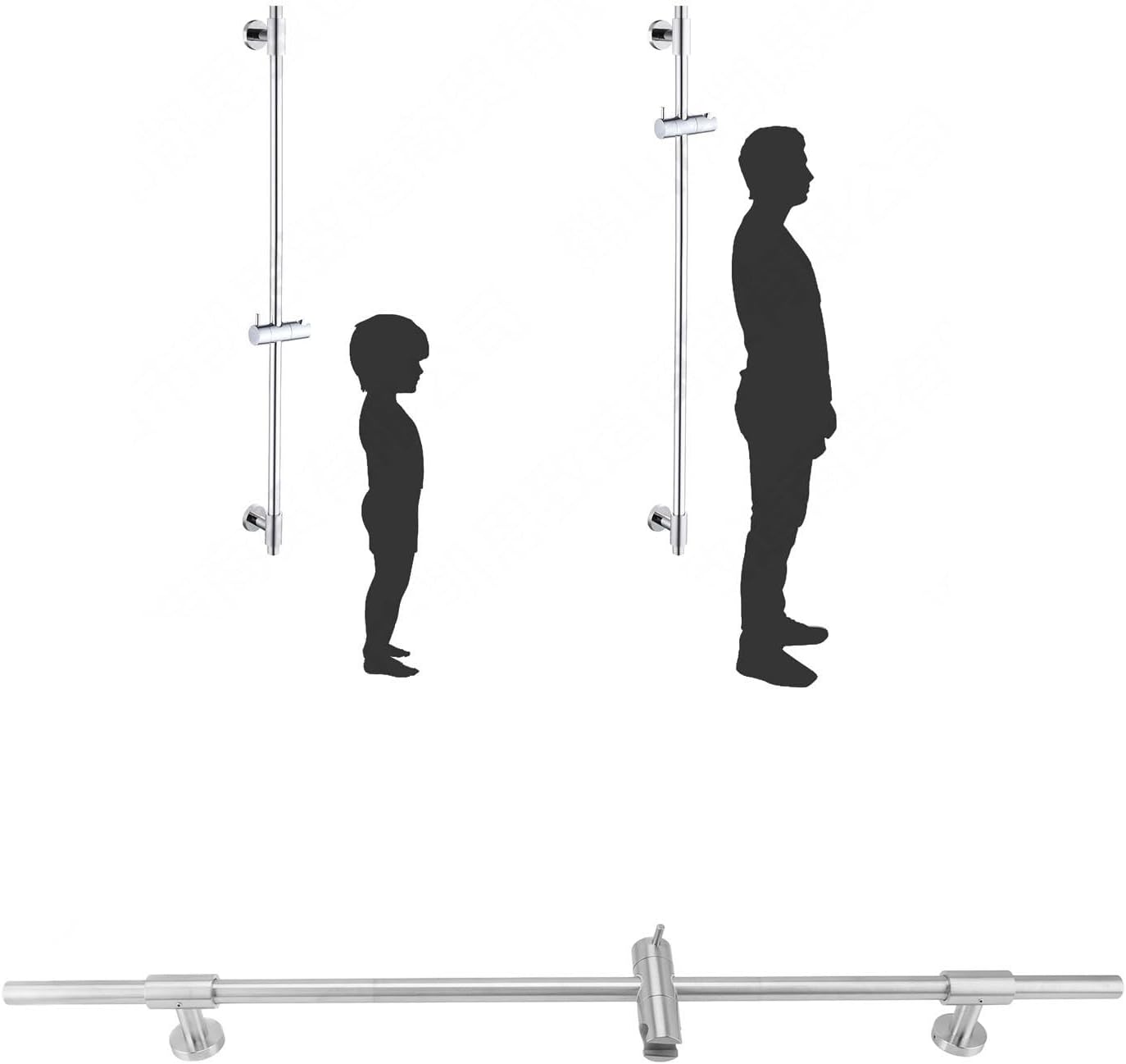 Stainless Steel Shower Slide Bar, Adjustable Shower Head Holder Wall Mount, Smooth Sliding Bar for Bathroom with Premium Finish, Includes 15 - Piece Accessory Kit for
