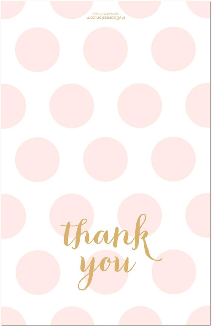 MyExpression.com 50 Cnt Pink Polka Dots Gold Baby Shower Thank You Cards