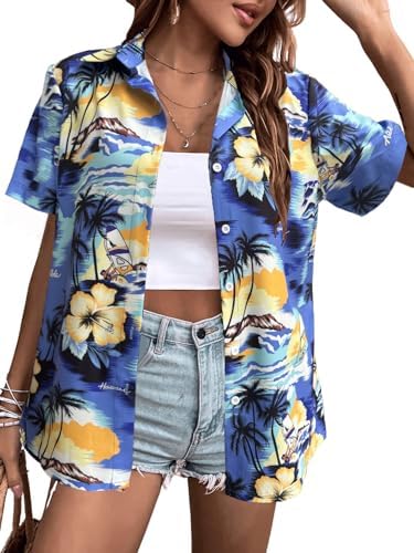 Hawaiian Shirts Women Hawaii Tshirt Cool Floral Tropic Print Grap...
