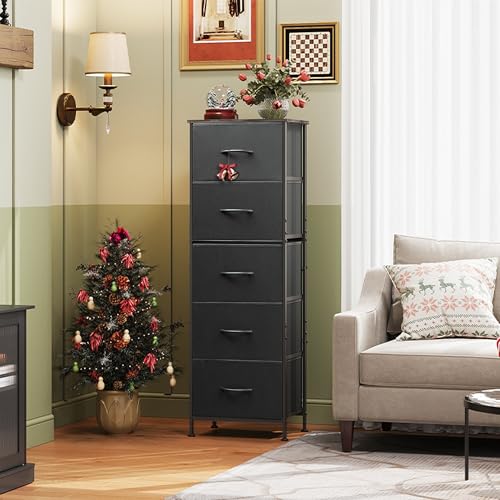 image for WLIVE Fabric Dresser, 5-Drawer Tall Dresser for Bedroom, Storage Dress