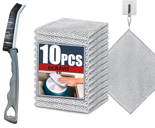 UCRAVO 10PcMultifunctional Non-Scratch Wire Dishcloth, Wire Dishwashing Rag, Steel Wire Dishwashing Cloth with 1Pc Crevice Gaps Cleaning Brush for Cookware, Scrubs, Cleans Dishes, Sinks, Counters (B0D4V6VY1Z) Amazon Price History, Amazon Price Tracker
