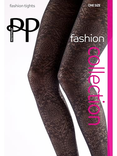 Women's Boho Pattern Tights, semi-opaque novelty tight, Black (Black), One Size3