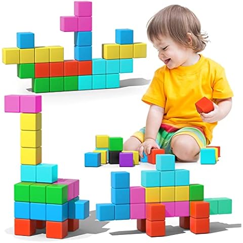 Asago Magnetische Bausteine Würfel 36 Stück große Magnetsteine 34mm 3D Magnete Puzzle zum Training des Gehirns für Kinder Cover