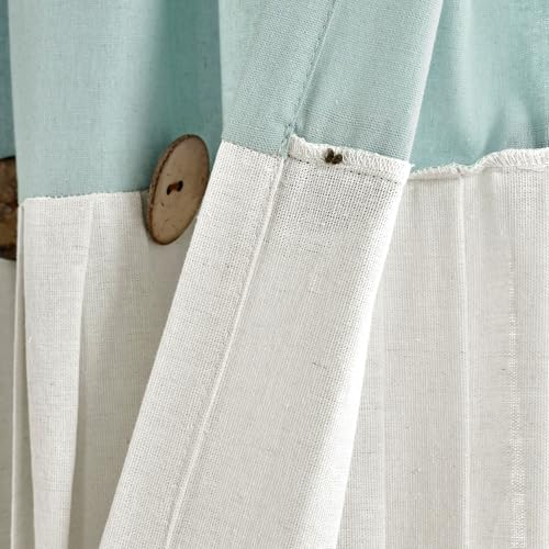 Image of Lush Decor Linen Button Shower Curtain Single 72 inch W x 84 inch L Blue & White - Extra Long Shower Curtains - Blue Shower Curtain Fabric - Farmhouse Bathroom Decor
