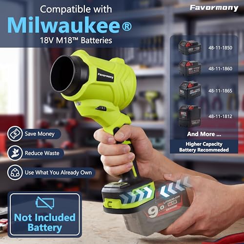 Portable Cordless Leaf Blower, No Battery Compatible with Milwaukee M18 Battery, 600000RPM Handheld Mini Blower with Brushed Motor, 180° Rotatable, 6-Speed, Lightweight Blower for Leaves, Snow & Dust — view 2