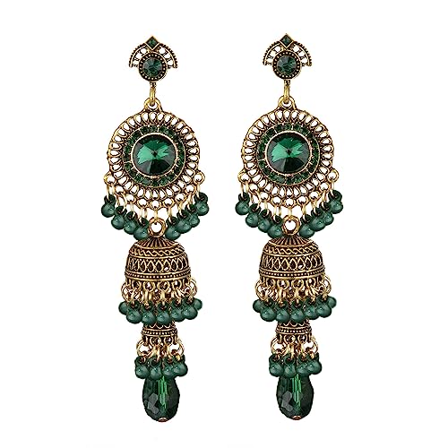Vintage Jhumka Jhumki Tassel Drop Dangle Earrings Indian Ethnic Beaded Bell Statement Antique Traditional Earring for Women Crystal Wedding Party Festival Bohemian Bollywood Jewelry Gift