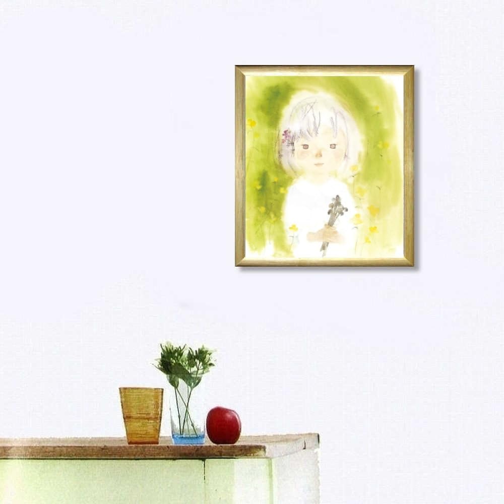 Amazon.co.jp: いわさきちひろ わらびを持つ少女 色紙 ナチュラル 複製