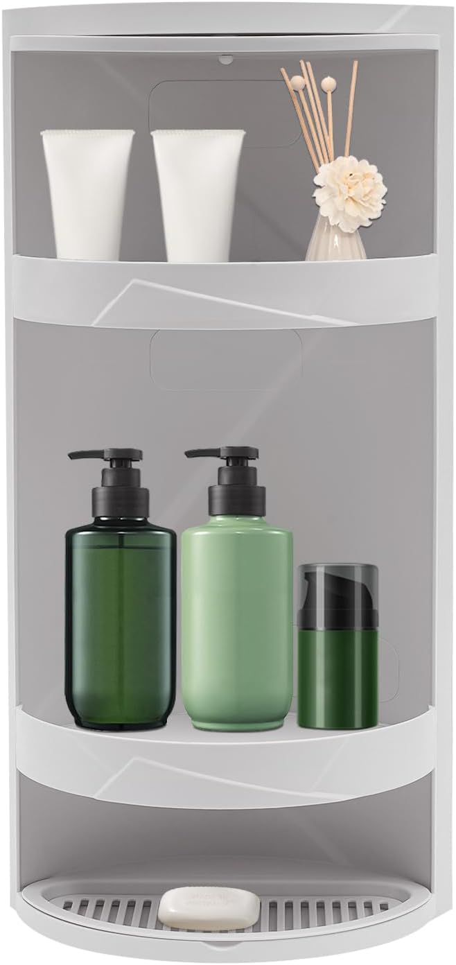 Tabletop Storage Shelves,3 Tier Desktop Standing Organizer Rack with 360 °Rotating Doors, Multifunction Wall Mounted Corner Shelves Storage Rack for Bedrooms Bathrooms Kitchens