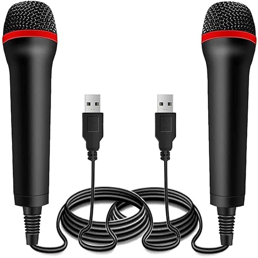 Drimoor 2Pack 13ft Wired USB Microphone for Rock Band, Guitar Hero, Let's Sing - Compatible with PS2, PS3, PS4, PS5, Switch, Wii, Wii U, Microsoft Xbox 360, Xbox One and PC