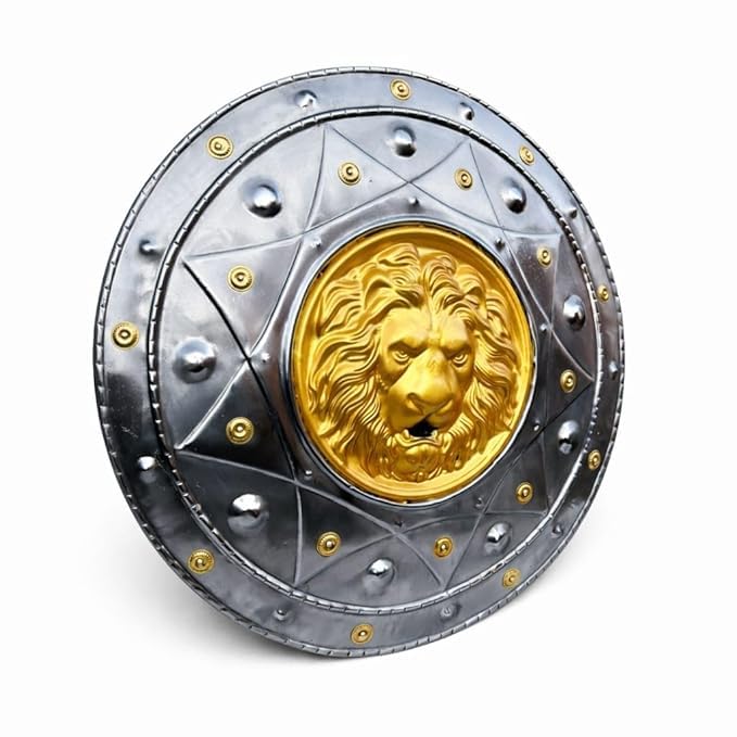 Gritowena Lion Face Medieval Round Shield | Wall Decor, Spartan Costume, Historical Reenactments & Movie Props. (Pack of 1)