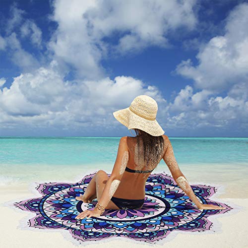 Violet Mist Boho Mandala Omber Round Beach Towels Oversized Bohemian Microfiber Beach Blanket Floral Lotus Sand Free Quick Dry Hippie Tapestry Bedding Throw Bath Towel Absorbent Yoga Mat Tassel 60 Bp #TOP5