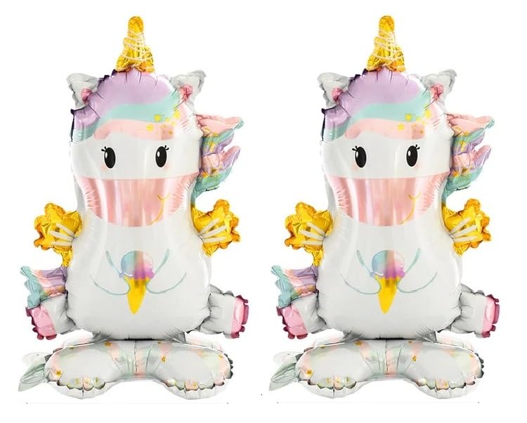 Image of AMFIN (Pack of 2) 3D Self Standing Unicorn Foil Balloon, Pastel Birthday Decoration - Pink & Purple
