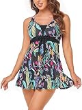 OAMENXI Damen Badeanzüge Elegant Einteiliger Badeanzug Mit Brustpolster Badeanzugkleid Größe Bademode (4XL, Colorleaf)